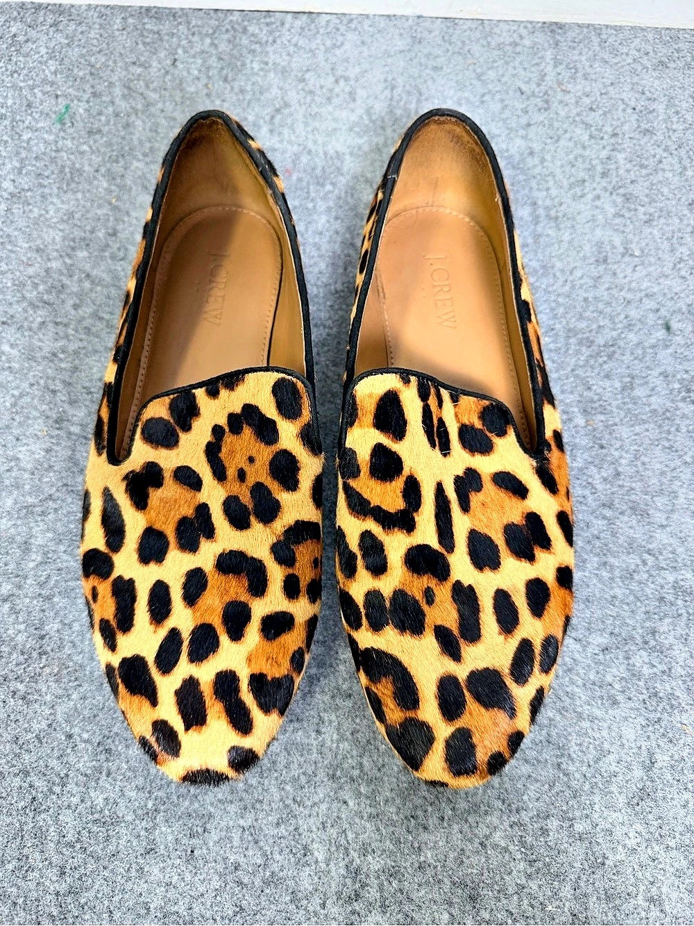 Classic J.Crew Leopard Calf Hair Leather Loafers Brown & Black size 7